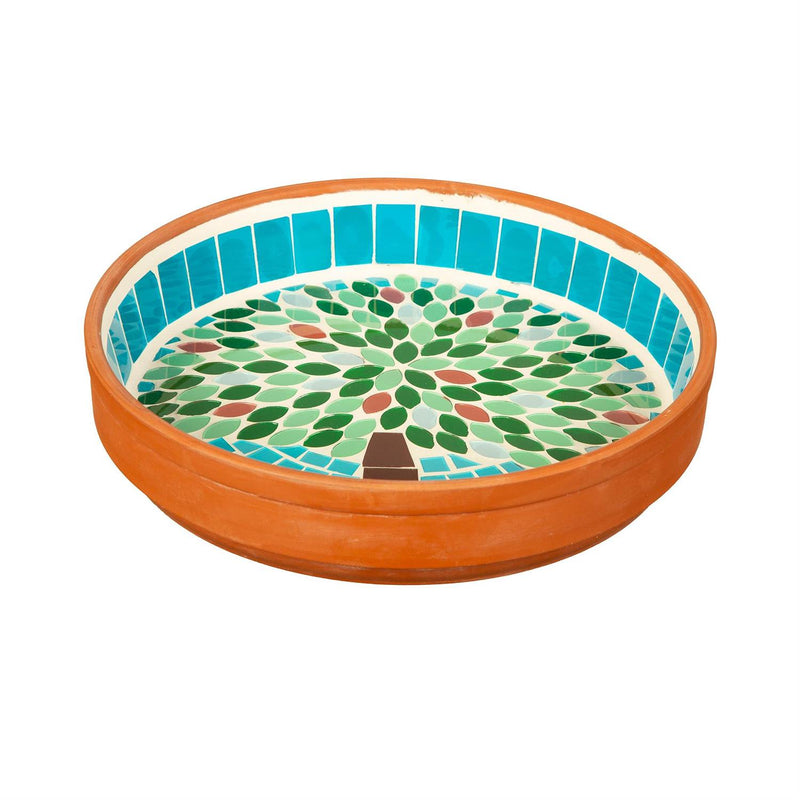10" Terracotta Mosaic Bird Bath, Bountiful Tree