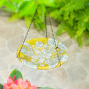 10" Hanging Yellow Floral Glass Bird Bath