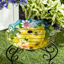Pollinator Garden Birdbath, Floral Beehouse, 18"