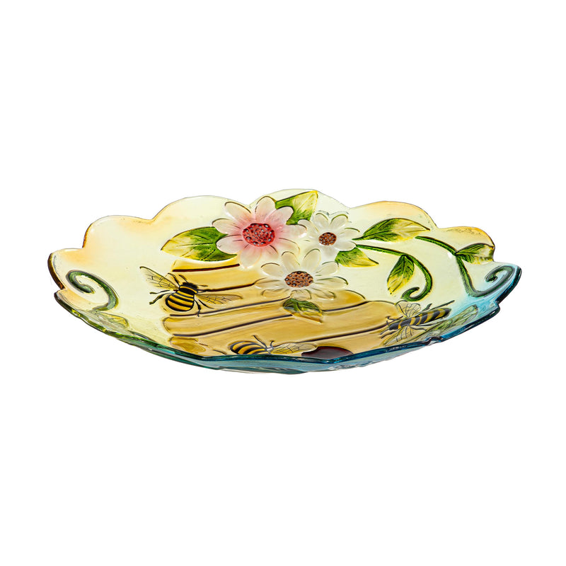 Pollinator Garden Birdbath, Floral Beehouse, 18"