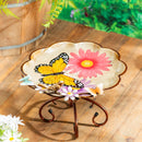 Pollinator Garden Birdbath, Metal Bright Butterfly & Flowers, 17"