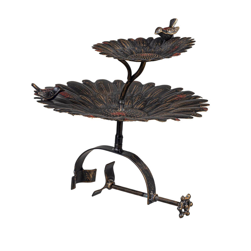 2-in-1 Sunflower Metal Birdbath and Feeder with Mounting Attachment and Stake, 48"H