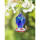 Blue Coastal Bird Feeder, Blue Speckled Art Glass with Bronze Gondola