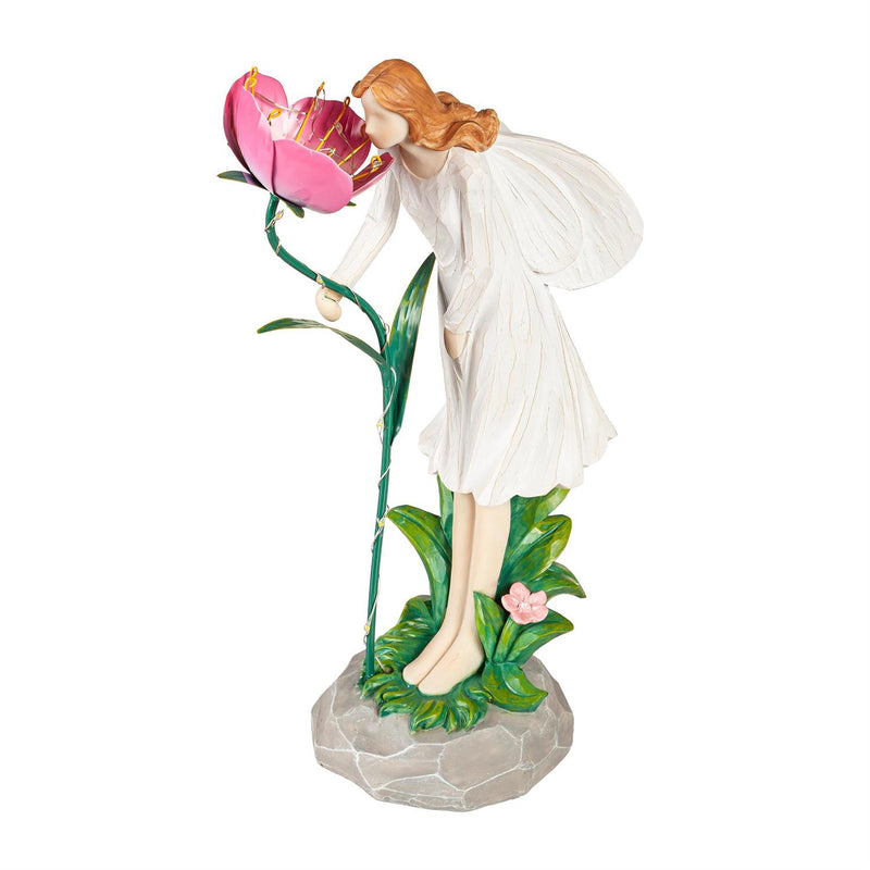 LED Garden Angel Statuary, Pink Flower