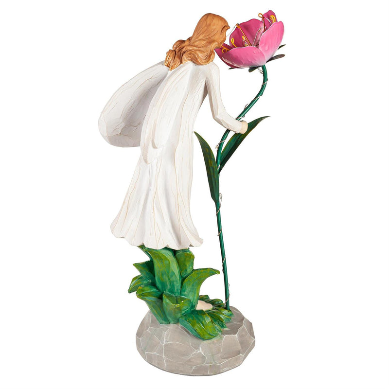 LED Garden Angel Statuary, Pink Flower