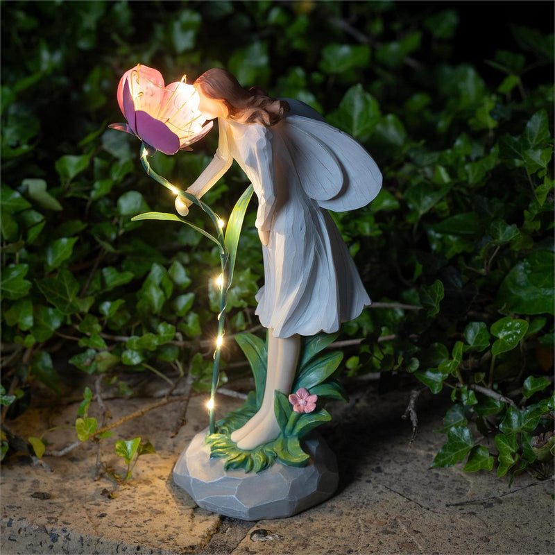 LED Garden Angel Statuary, Pink Flower