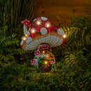 Garden of Wonder Garden Statue, LED Metal Floral Mushroom House, 16"H