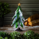 Shades of Green Garden Statue, Metal Fiber Optic LED Statue, Evergreen Tree, 23"H