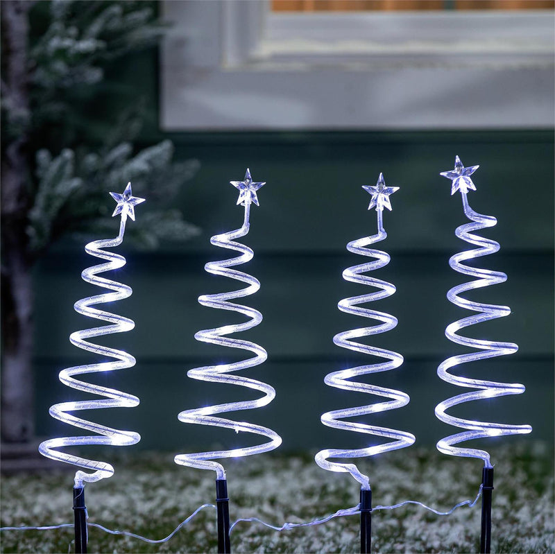 Shades of Green Garden Path Lighting, LED Path Lights, Swirly Tree, 21"H