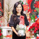 Holiday Poinsettia Garden Statue, LED Resin Statue, Glittering Snowman, 18"H