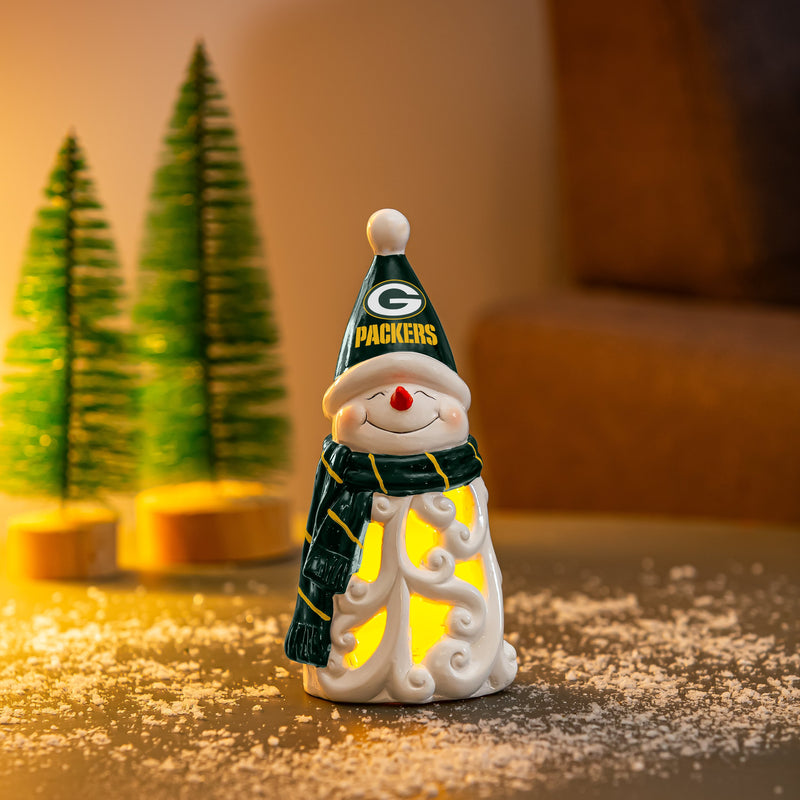 Green Bay Packers Snowman LED Statuary, 8"