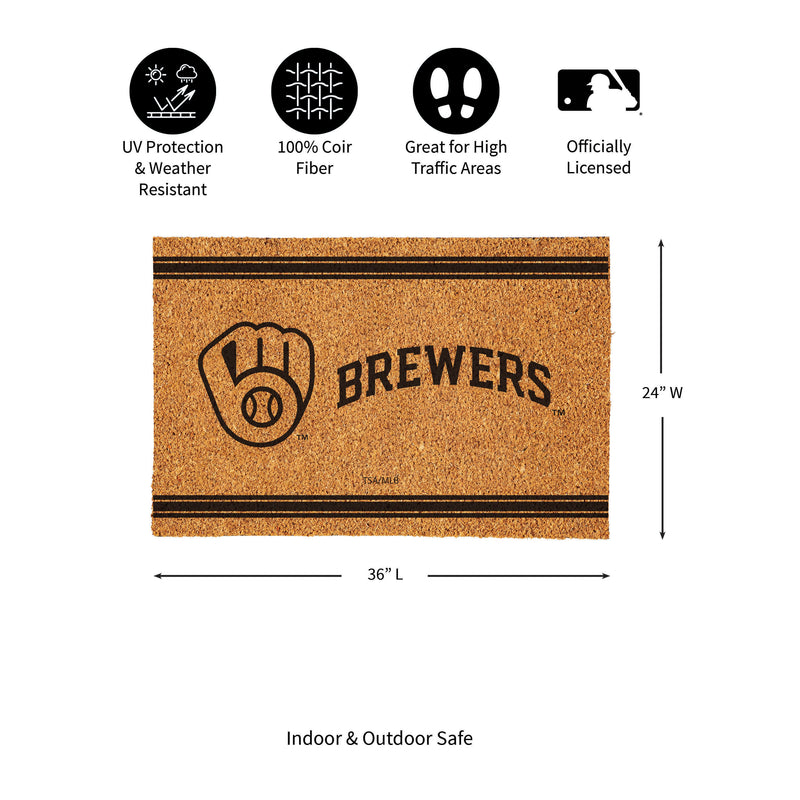 Milwaukee Brewers Large One Color Coir Mat, 36"x24"