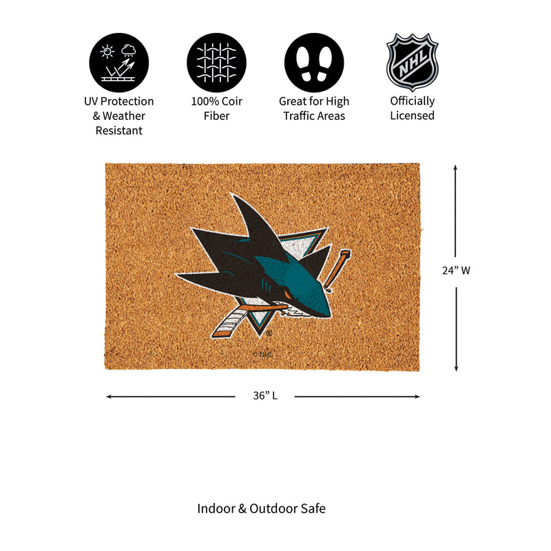 San Jose Sharks Large Full Color Coir Mat, 36"x24"