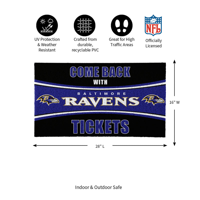 28" x 16" PVC Trapper Mat, Come Back with Tickets, Baltimore Ravens