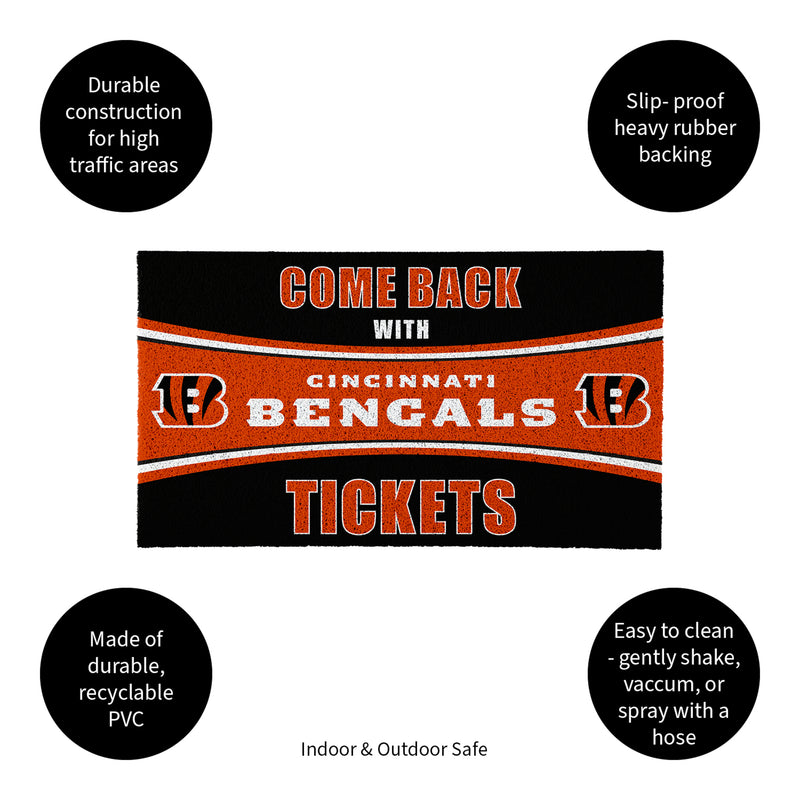 28" x 16" PVC Trapper Mat, Come Back with Tickets, Cincinnati Bengals