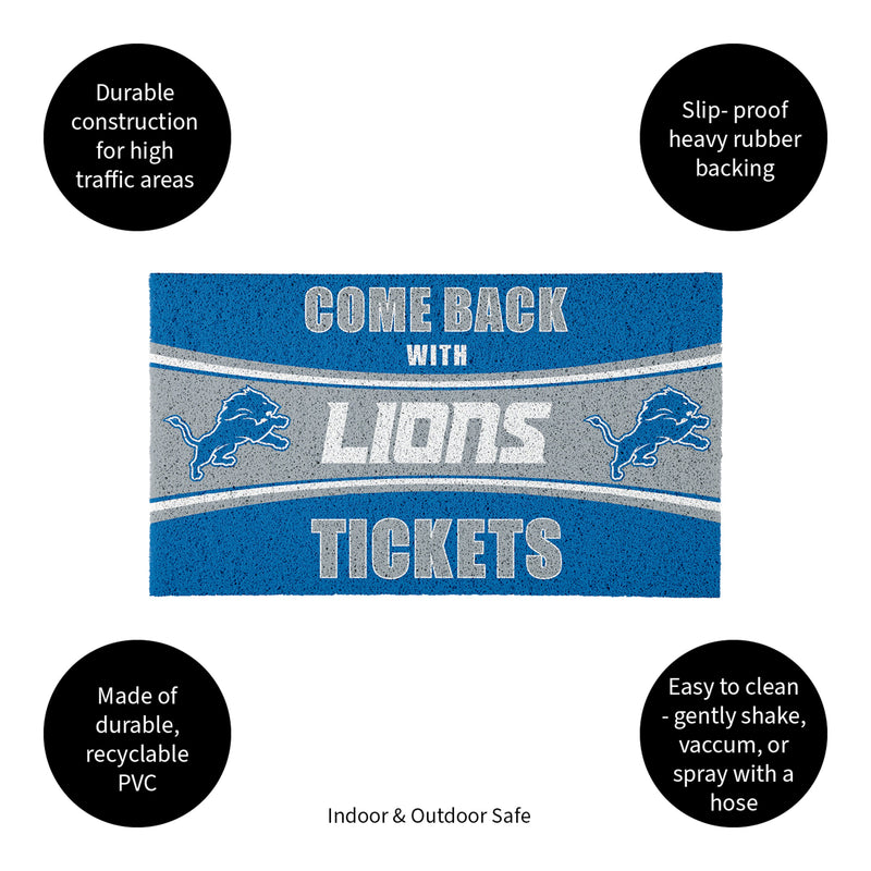 28" x 16" PVC Trapper Mat, Come Back with Tickets, Detroit Lions