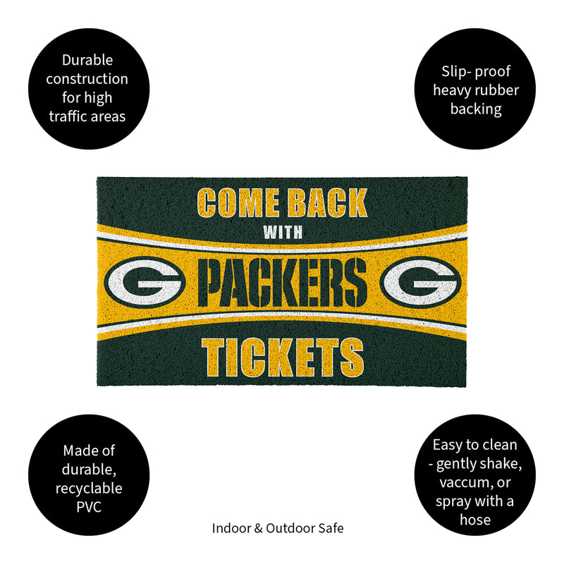 28" x 16" PVC Trapper Mat, Come Back with Tickets, Green Bay Packers