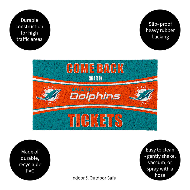 28" x 16" PVC Trapper Mat, Come Back with Tickets, Miami Dolphins