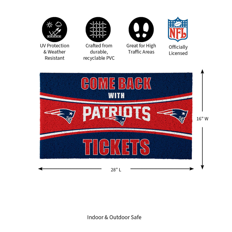 28" x 16" PVC Trapper Mat, Come Back with Tickets, New England Patriots