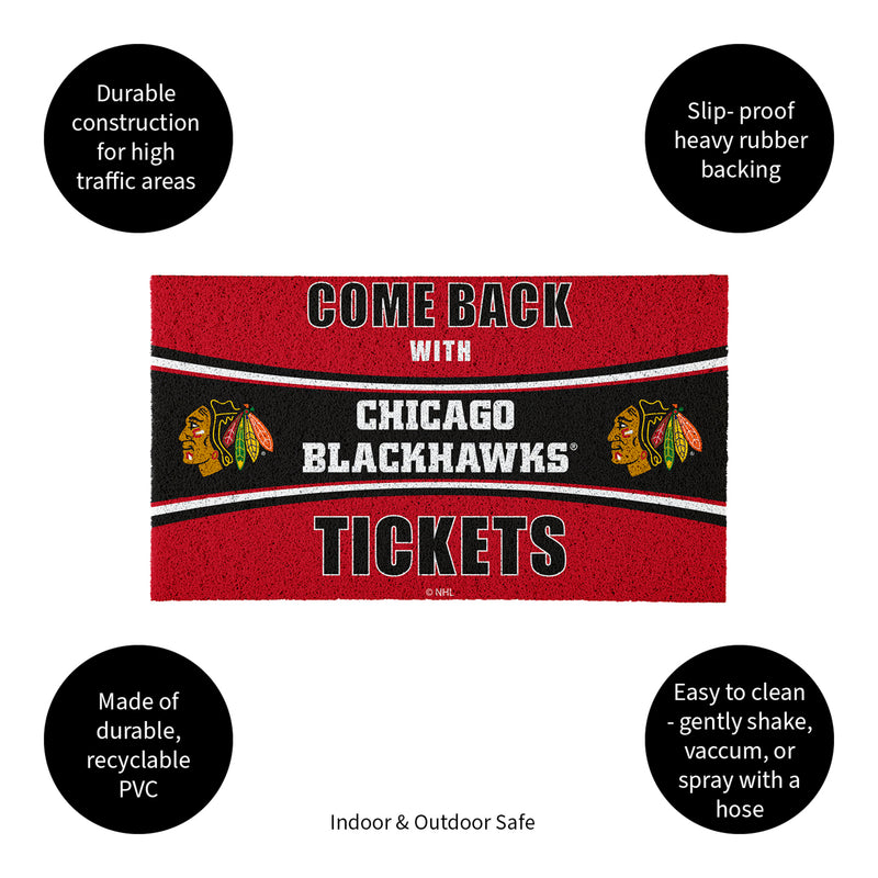 28" x 16" PVC Trapper Mat, Come Back with Tickets, Chicago Blackhawks