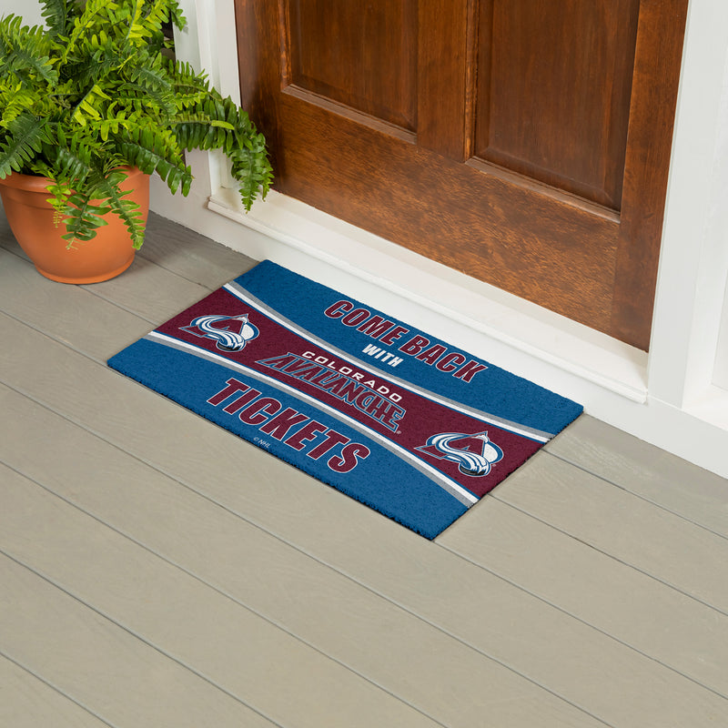 28" x 16" PVC Trapper Mat, Come Back with Tickets, Colorado Avalanche