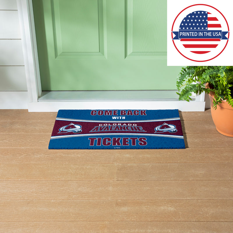 28" x 16" PVC Trapper Mat, Come Back with Tickets, Colorado Avalanche
