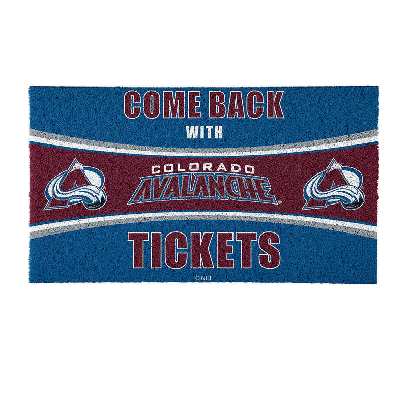 28" x 16" PVC Trapper Mat, Come Back with Tickets, Colorado Avalanche