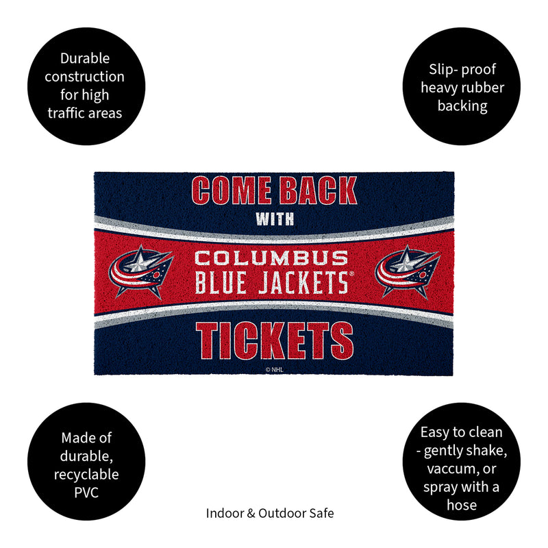 28" x 16" PVC Trapper Mat, Come Back with Tickets, Columbus Blue Jackets