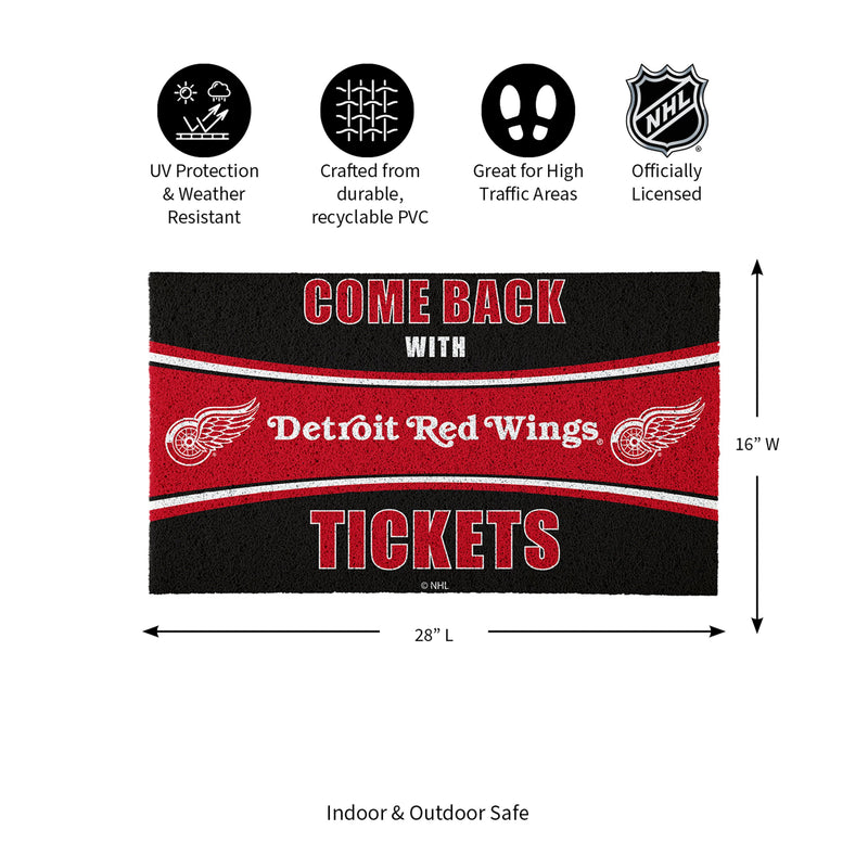 28" x 16" PVC Trapper Mat, Come Back with Tickets, Detroit Red Wings