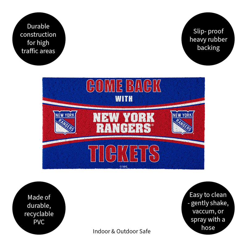28" x 16" PVC Trapper Mat, Come Back with Tickets, New York Rangers