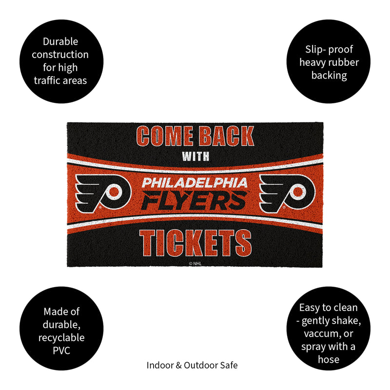 28" x 16" PVC Trapper Mat, Come Back with Tickets, Philadelphia Flyers
