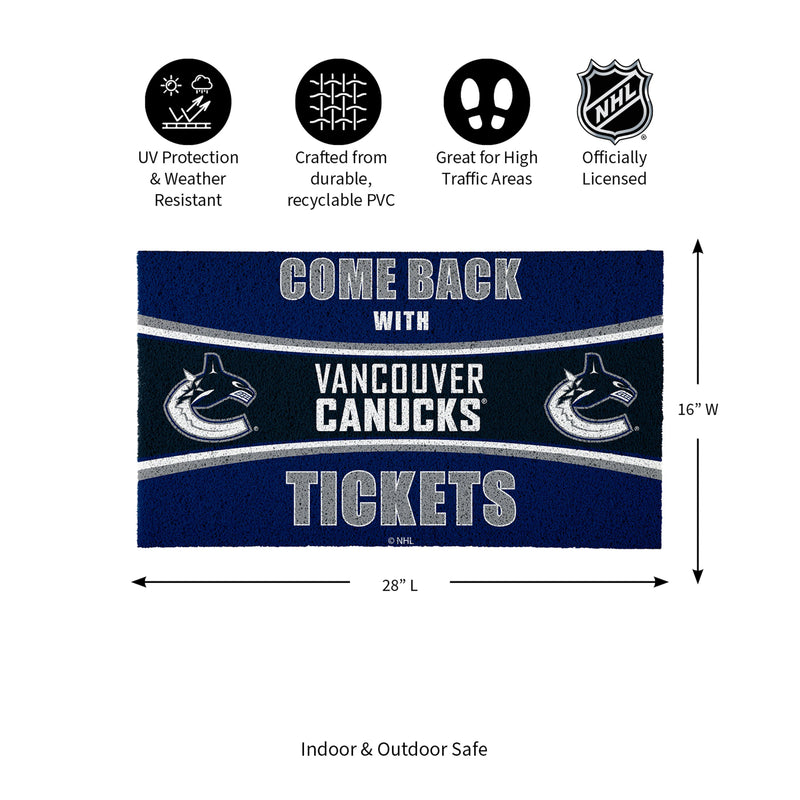 28" x 16" PVC Trapper Mat, Come Back with Tickets, Vancouver Canucks