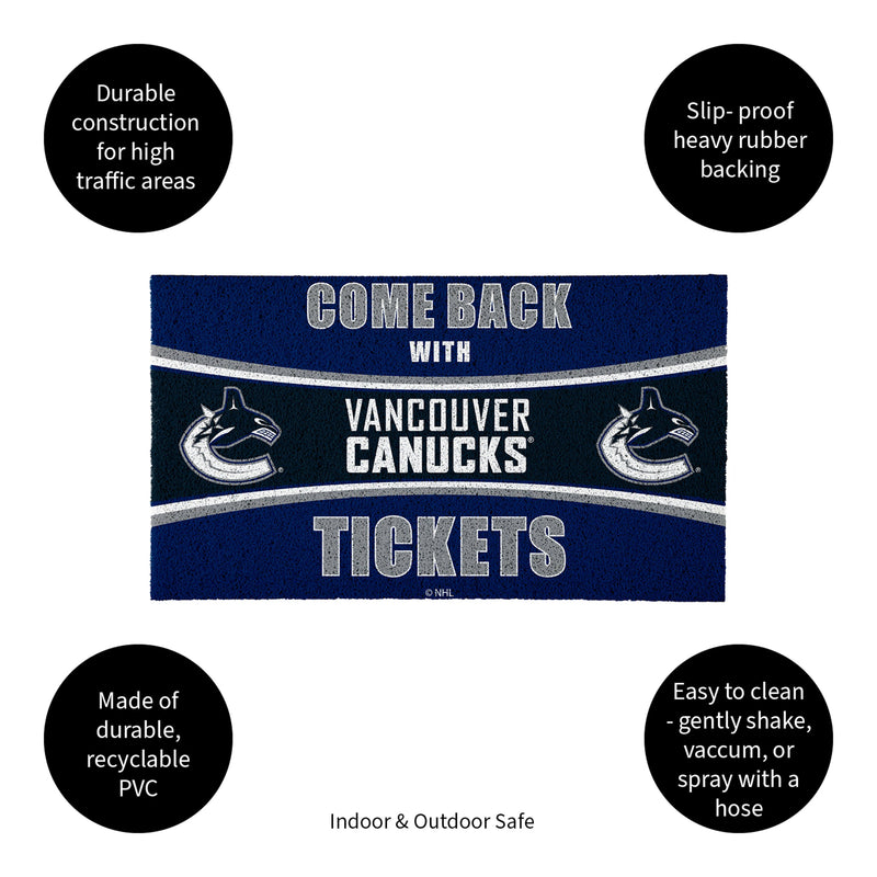28" x 16" PVC Trapper Mat, Come Back with Tickets, Vancouver Canucks