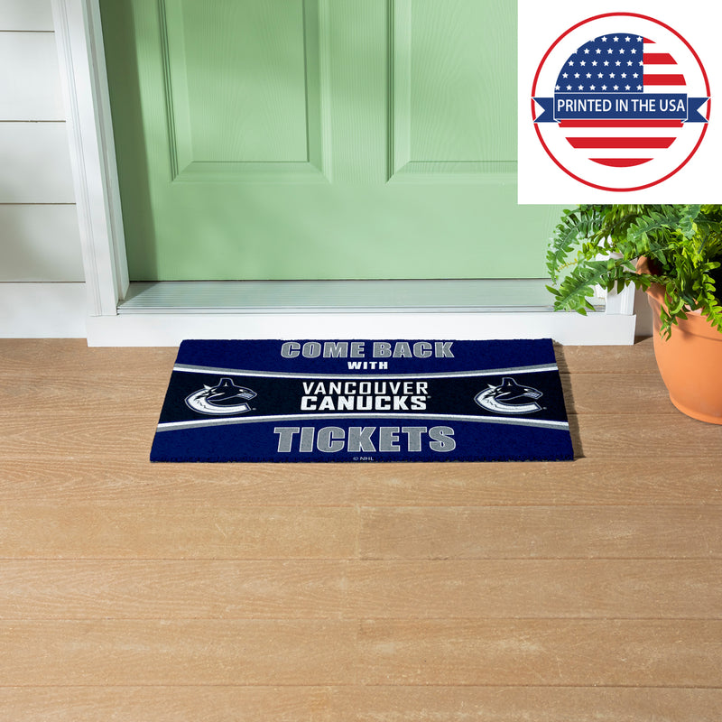 28" x 16" PVC Trapper Mat, Come Back with Tickets, Vancouver Canucks