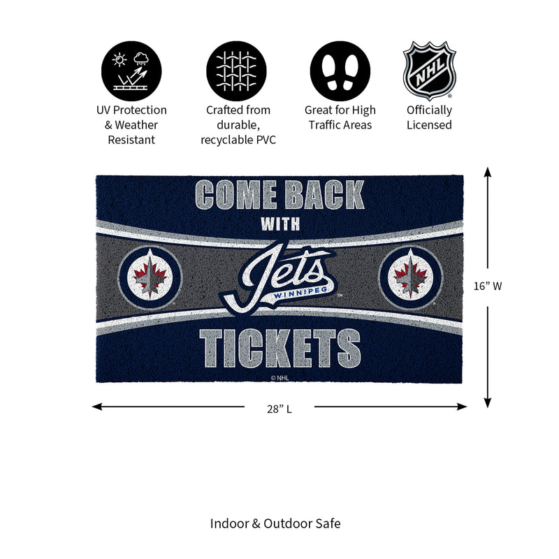 28" x 16" PVC Trapper Mat, Come Back with Tickets, Winnipeg Jets