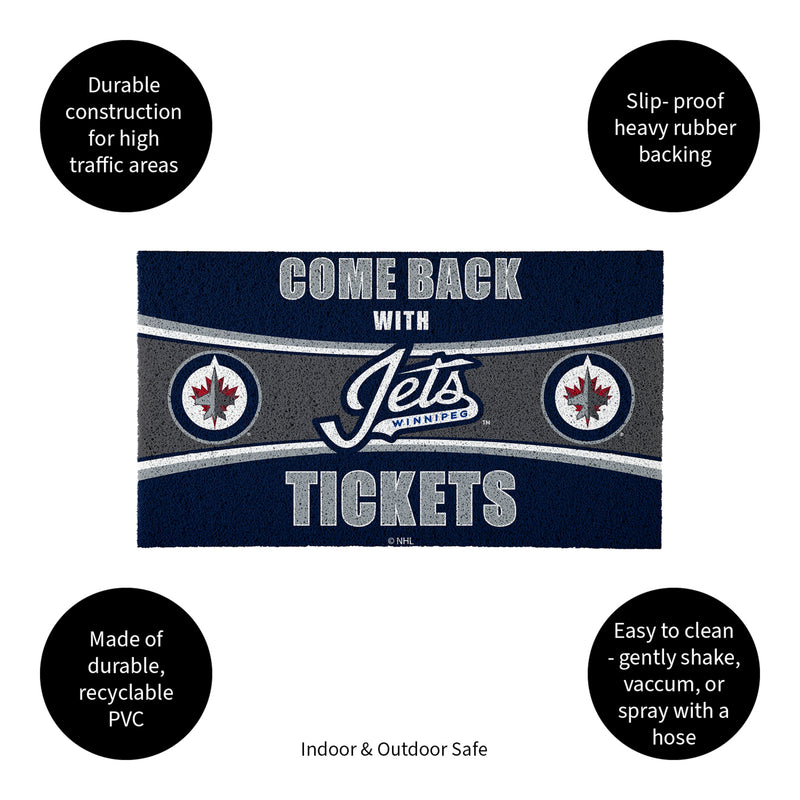 28" x 16" PVC Trapper Mat, Come Back with Tickets, Winnipeg Jets