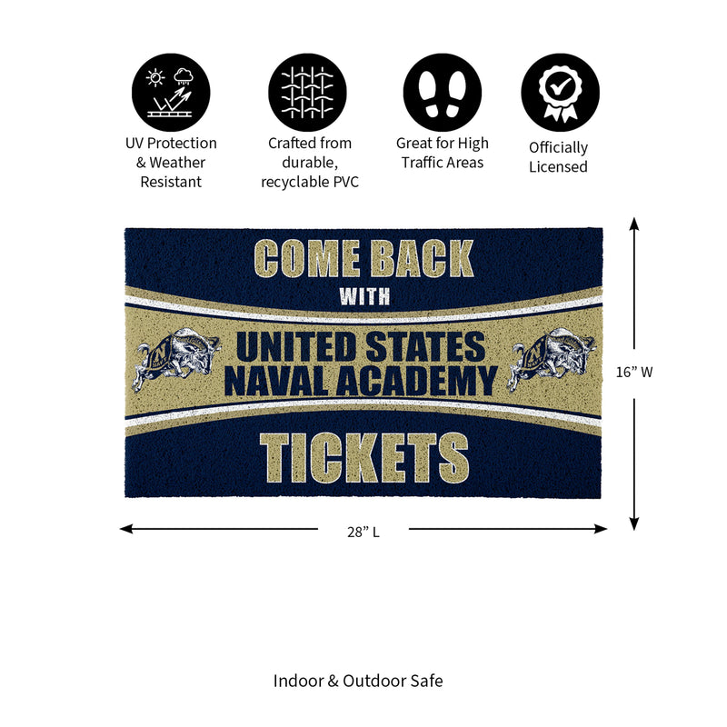 28" x 16" PVC Trapper Mat, Come Back with Tickets, US Naval Academy
