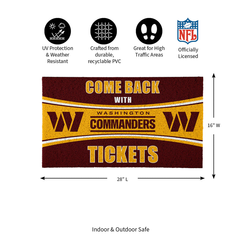28" x 16" PVC Trapper Mat, Come Back with Tickets, Washington Commanders