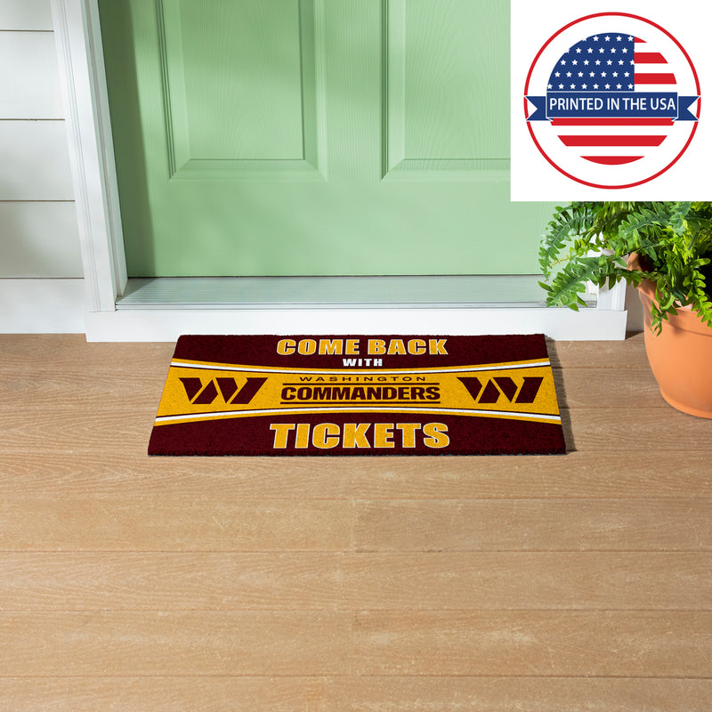 28" x 16" PVC Trapper Mat, Come Back with Tickets, Washington Commanders