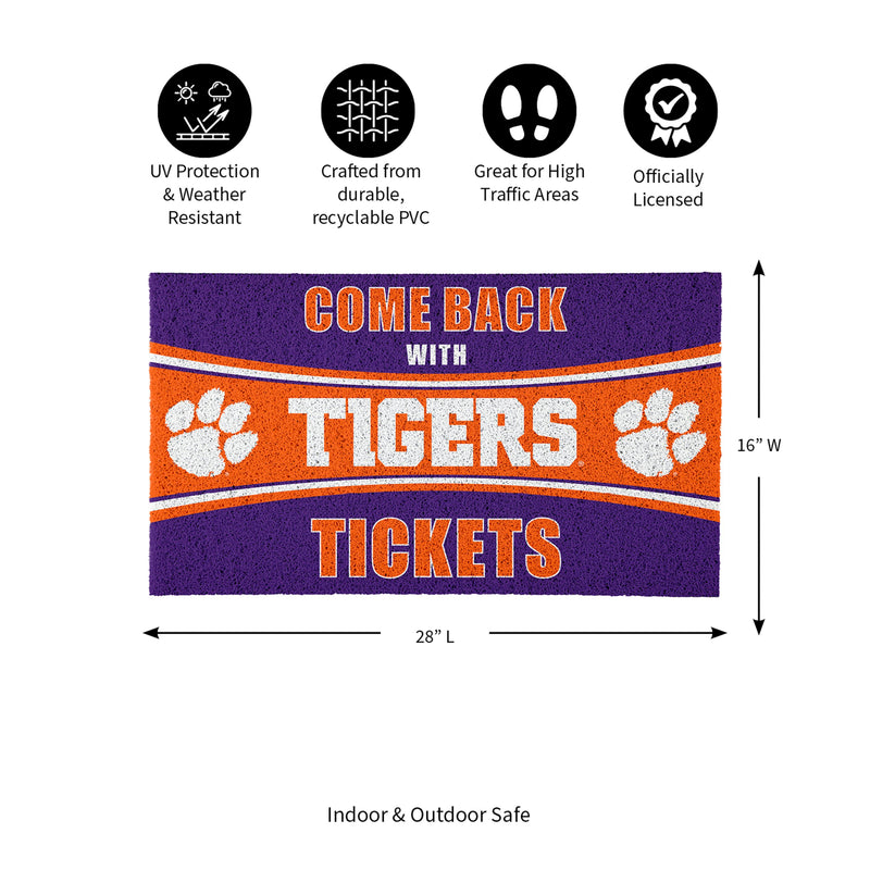 28" x 16" PVC Trapper Mat, Come Back with Tickets, Clemson University
