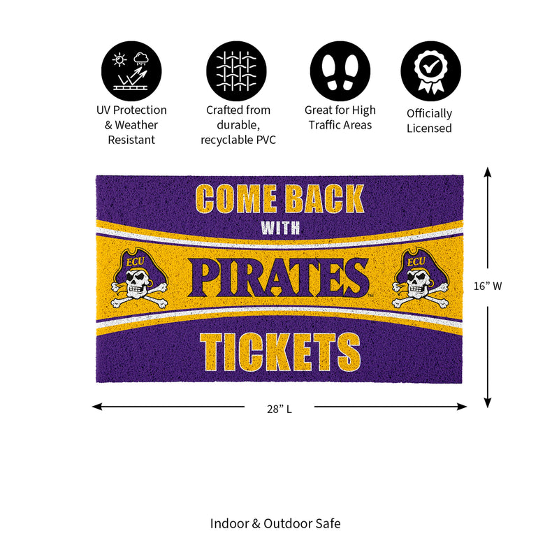 28" x 16" PVC Trapper Mat, Come Back with Tickets, East Carolina University