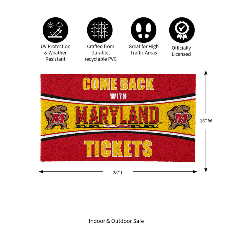 28" x 16" PVC Trapper Mat, Come Back with Tickets, University of Maryland