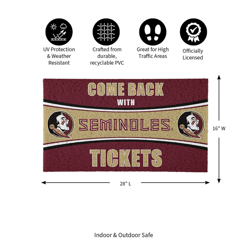 28" x 16" PVC Trapper Mat, Come Back with Tickets, Florida State University