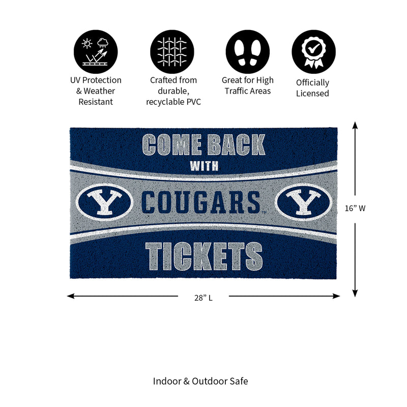 28" x 16" PVC Trapper Mat, Come Back with Tickets, Brigham Young University