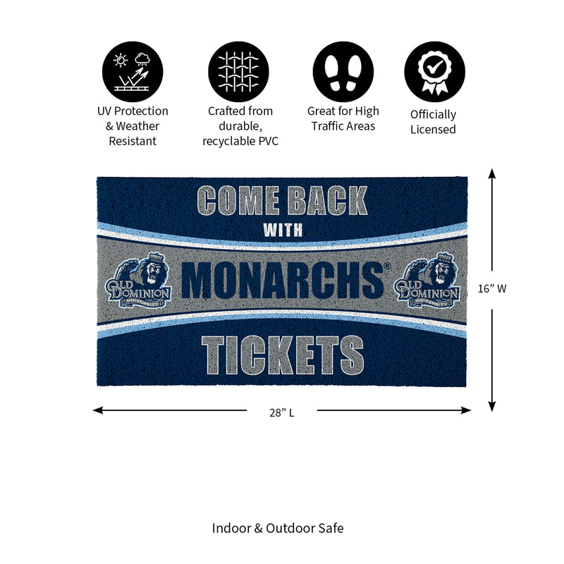 28" x 16" PVC Trapper Mat, Come Back with Tickets, Old Dominion University