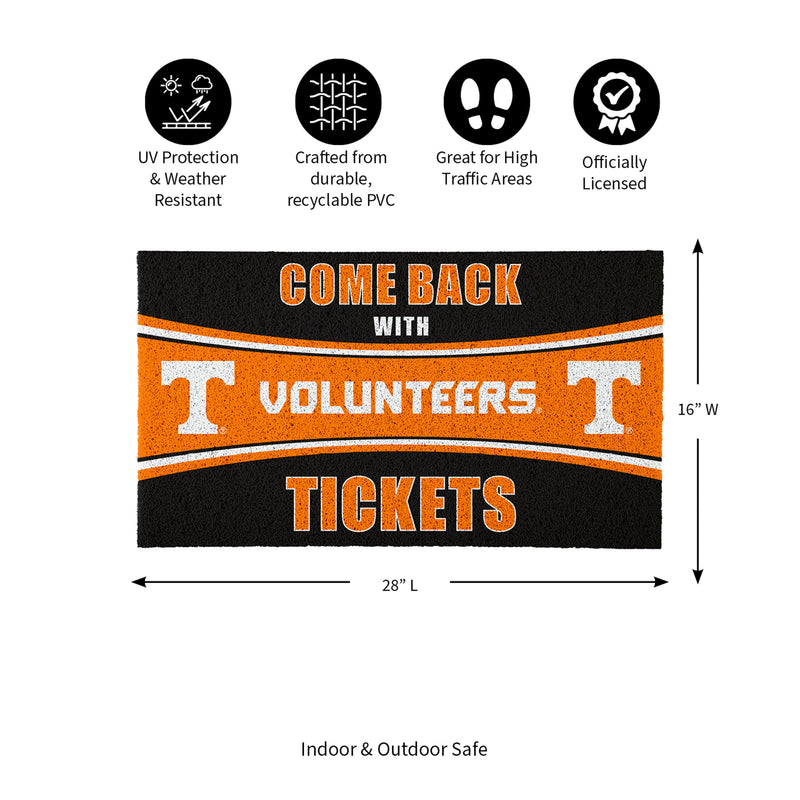 28" x 16" PVC Trapper Mat, Come Back with Tickets, University of Tennessee