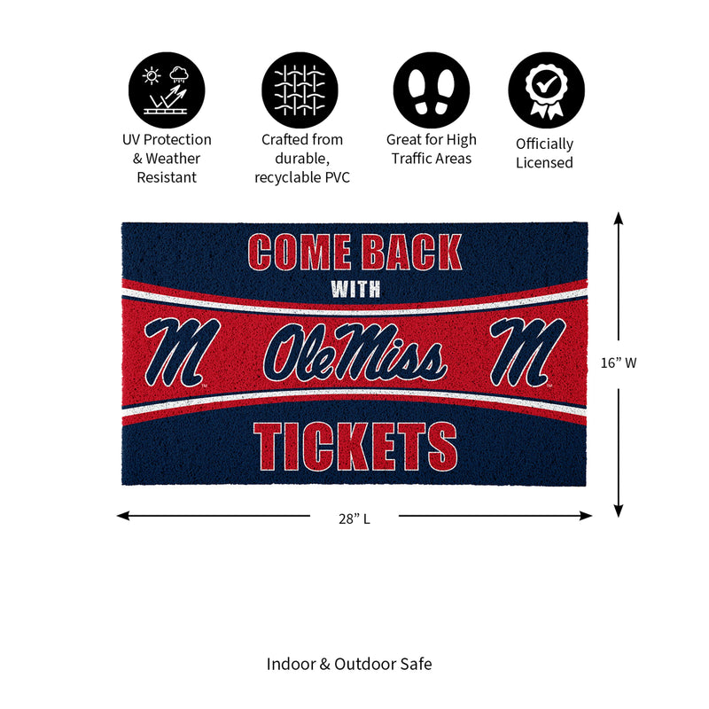28" x 16" PVC Trapper Mat, Come Back with Tickets, University of Mississippi