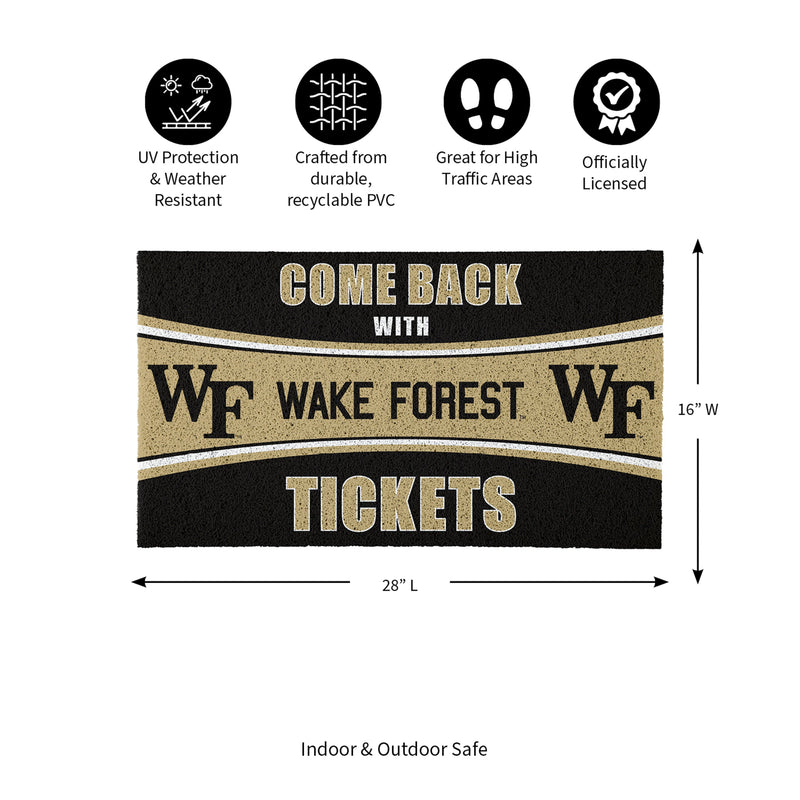 28" x 16" PVC Trapper Mat, Come Back with Tickets, Wake Forest