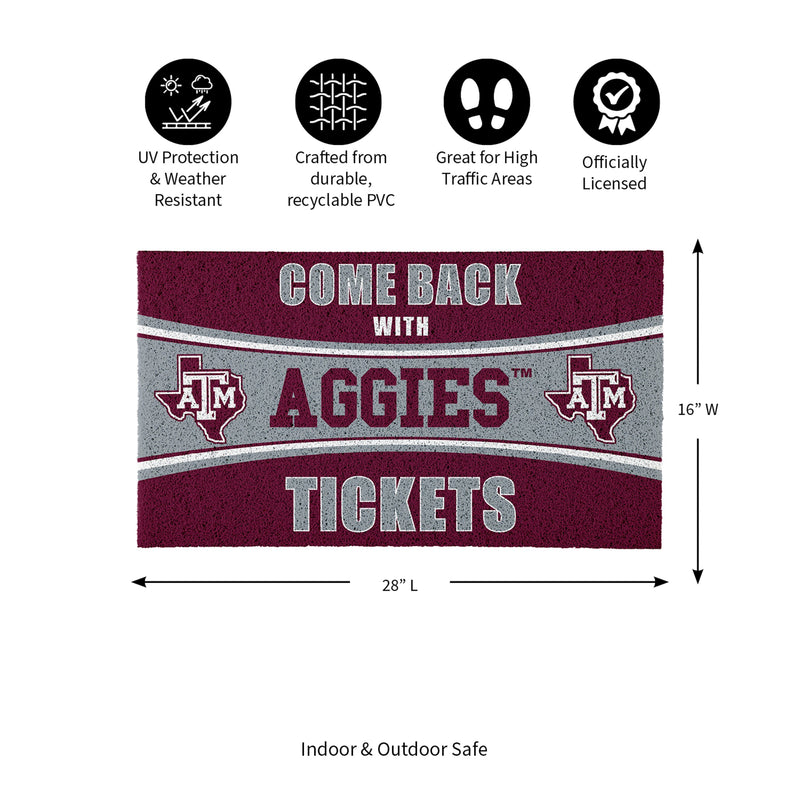 28" x 16" PVC Trapper Mat, Come Back with Tickets, Texas A&M