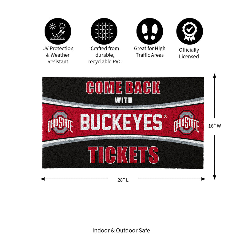 28" x 16" PVC Trapper Mat, Come Back with Tickets, Ohio State University